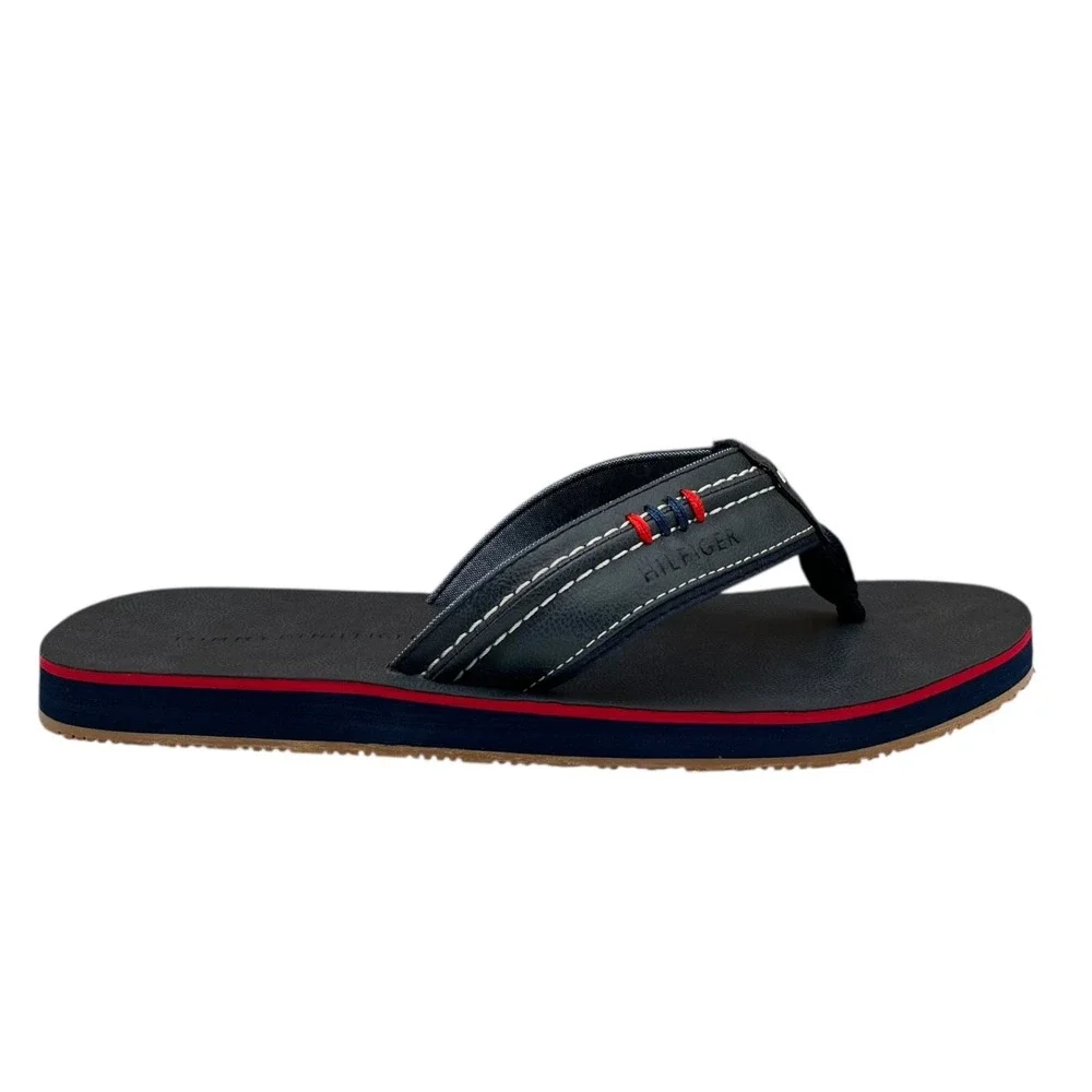 Tommy Hilfiger Mens Destino Thong Sandal Size 11 Dark Blue Faux Leather Flexible
